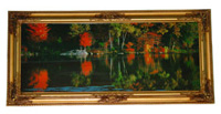 TLE097 Картина Осенний лес у озера, деревянная рамка, с подсветкой, 95X45