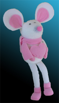 TLN1317    Снежная коллекция  Мышка белая в розовых тапочках и шарфике   Н*L*W=40*20*14