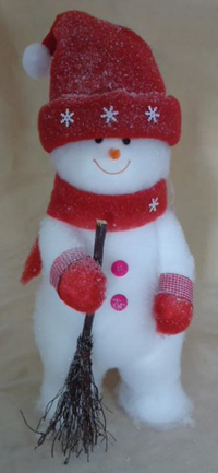TLN1394   Декорация   Снеговик в красной шапочке и шарфике с метлой большой   Н*L*W=25*41*25