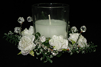 TLV074   HYGB7640white   Подсвечник со свечой Заснеженные розы с большой свечой,белый